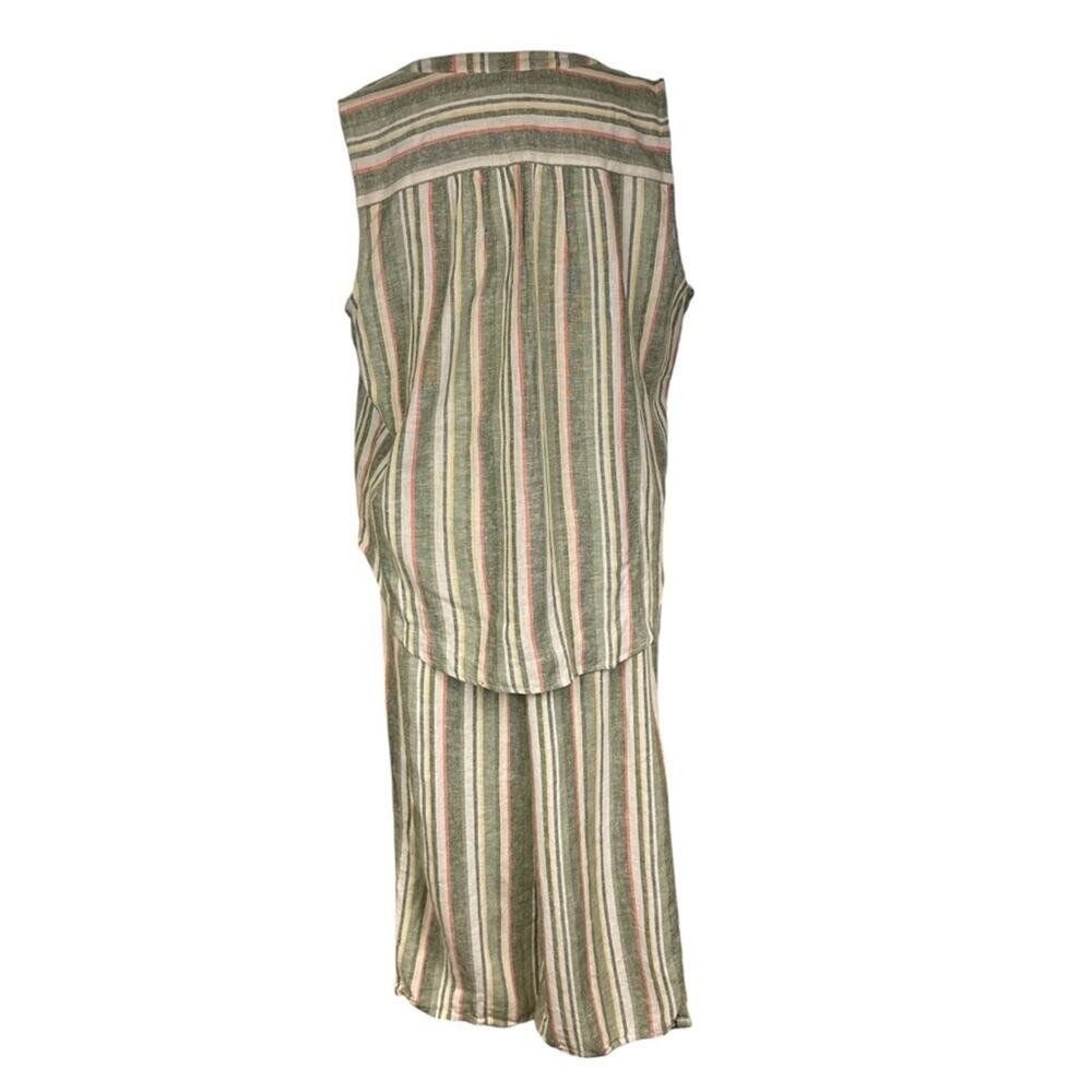 Ruby Rd Linen Blend Striped Cropped Pant Shirt Se… - image 4